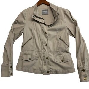 Charlotte Russe Womens Tan Khaki Utility Jacket Mock Neck Cotton Blend Size M
